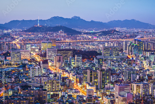 Obraz na płótnie canvas dwuczęściowy "dyptyk" Seoul skyline