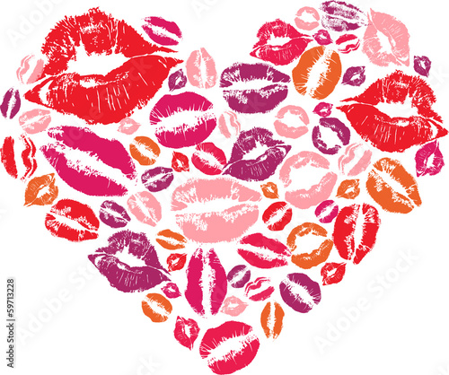 Obraz w ramie Heart shape made with print kisses