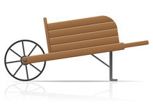 Wooden Old Retro Garden Wheelbarrow Vector Illustration