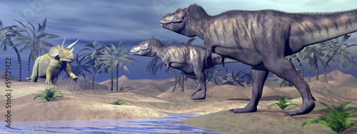 Fotoboard na płycie Tyrannosaurus atakuje triceratops - 3d render
