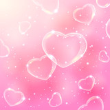 Fototapeta  - Bubble hearts on pink background