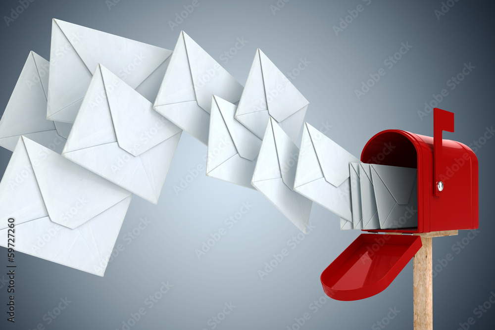 3d envelope and mail box - obrazy, fototapety, plakaty 