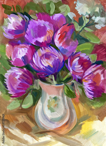 Fototapeta do kuchni Still life a bouquet of flowers. Hand-drawn in gouache