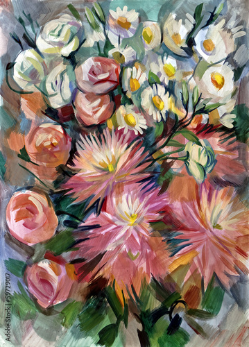 Naklejka na szafę Still life a bouquet of flowers. Hand-drawn in gouache