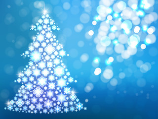 Wall Mural - blue background with christmas tree. defocus new year card