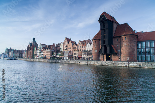 Board z aluminiowym obramowaniem Gdańskie stare miasto nad rzeką Motławą, polska