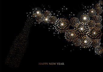 Happy new year 2014 champagne fireworks greeting card