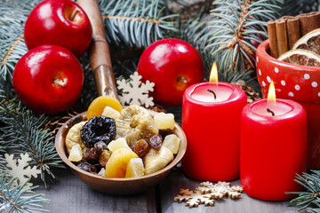 Sticker - Bowl of dried fruits on wooden table