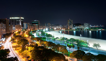 Fototapete - Night View of Botafogo Beach and Guanabara Bay in Rio, Brazil