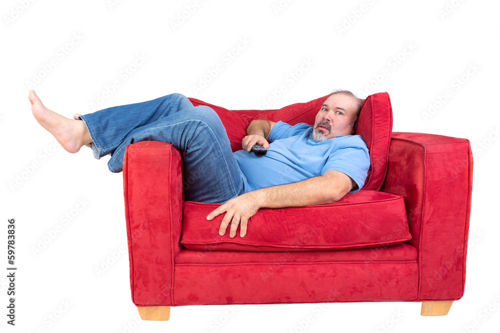 Man engrossed in watching television - obrazy, fototapety, plakaty 