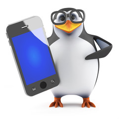 Canvas Print - Academic penguin with a new smartphone