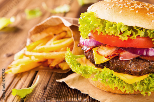 Tapeta ścienna Świeży hamburger
