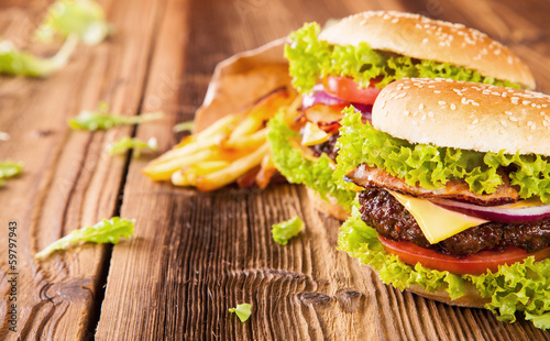 Tapeta ścienna Świeże hamburgery