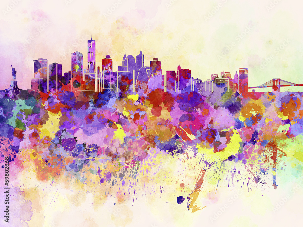 New York skyline in watercolor background - obrazy, fototapety, plakaty 
