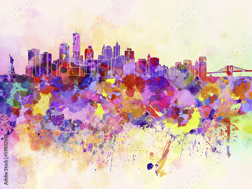 New York skyline in watercolor background Wallpaper Mural