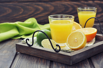 Wall Mural - Citrus juice and fruits