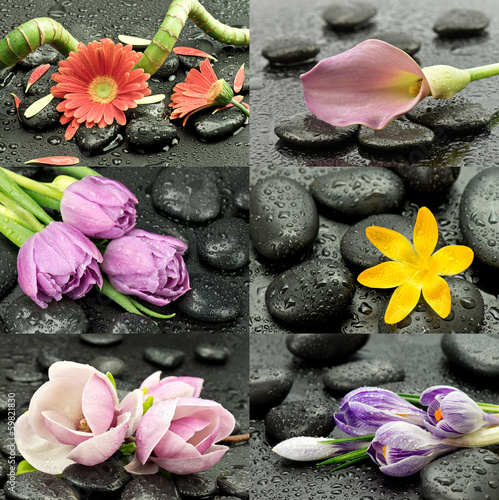 Fototapeta na wymiar Kwiaty z kamieniami do spa