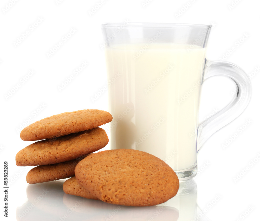 Ginger cookies and milk in glass isolated on white