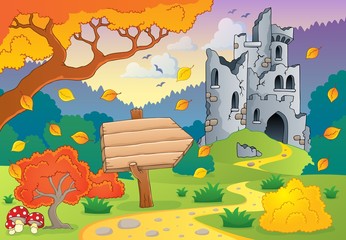 Wall Mural - Autumn theme with castle ruins 2