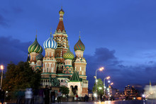 Night View Of Intercession Cathedral St. Basil's On Red Square,