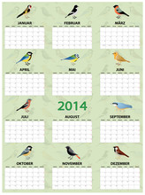 2014 German Calendar With Different European Common Birds