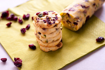 Cranberry cookies on green napkin