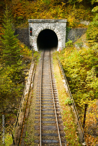 Fotoboard na płycie Stary ceglany tunel w górach na jesieni