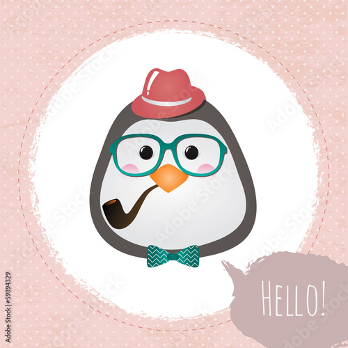 Naklejka samoprzylepna Wektor hipster pingwina pozdrowienie projekt ilustracja
