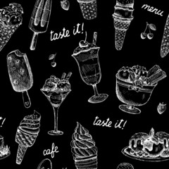 Poster - Icecream seamless chalkboard pattern