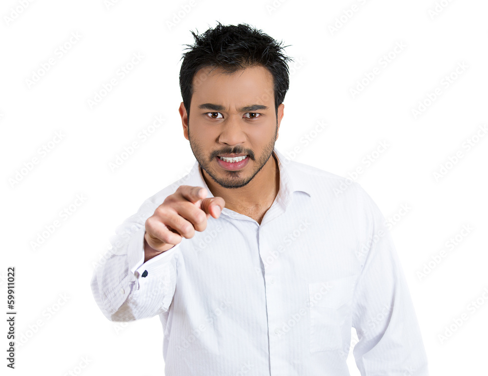 Angry man pointing, accusing someone of wrong doing
