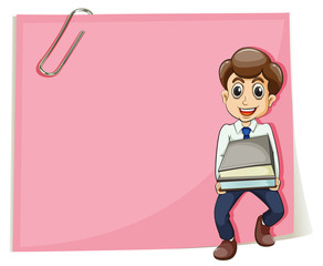 Wall Mural - A pink empty paper with a businessman carrying some documents