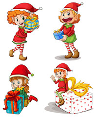 Wall Mural - Santa elves with gifts