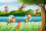 Fototapeta  - A group of bees going to the tree at the riverbank