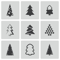 Wall Mural - Vector black christmas tree icons set