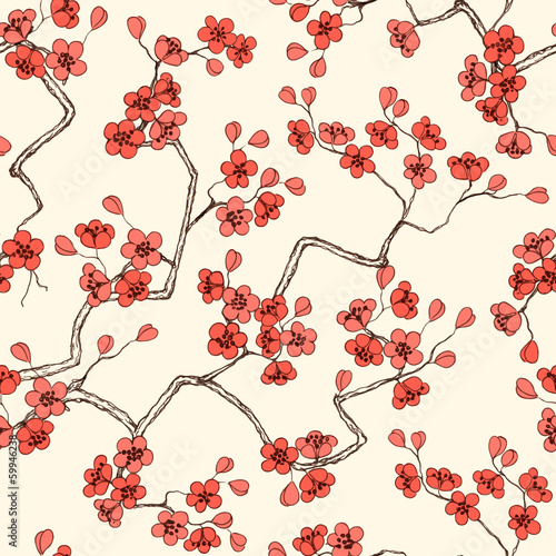 Obraz w ramie Sakura blossoms seamless pattern