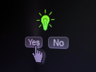 Business concept: Light Bulb on digital computer screen