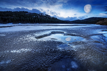 Wall Mural - frozen lake and moon