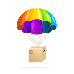 Wall Mural - Rainbow parachute with cardboard box on a white