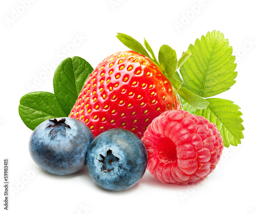 Tapeta ścienna na wymiar Raspberry, Strawberry and Blueberry Isolated on White Background