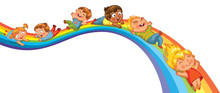 Children Ride On A Rainbow