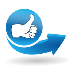 Poster - pouce levé sur bouton web bleu
