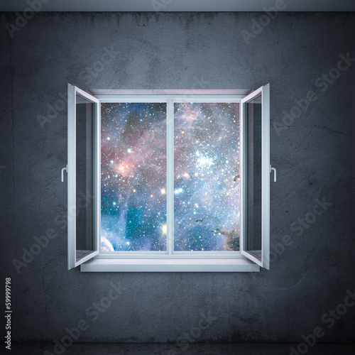 Plakat na papierze fotorealistycznym Wszechświat w oknie (elementy dostarczone przez nasa)