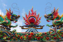 Dragon Roof Decorations In Top Of Tao Temple