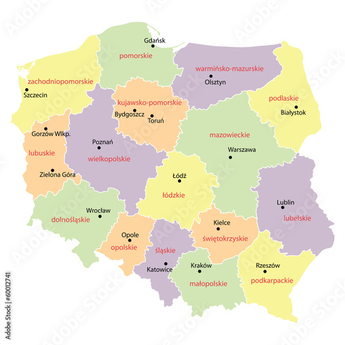 Obraz na płótnie canvas Mapa Polski z województwami