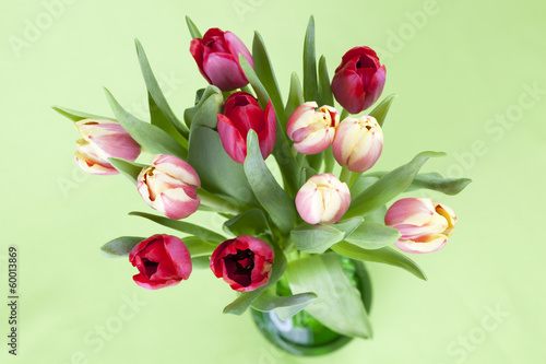 czerwone-i-zolte-tulipany-w-wazonie-na-zielonym-tle