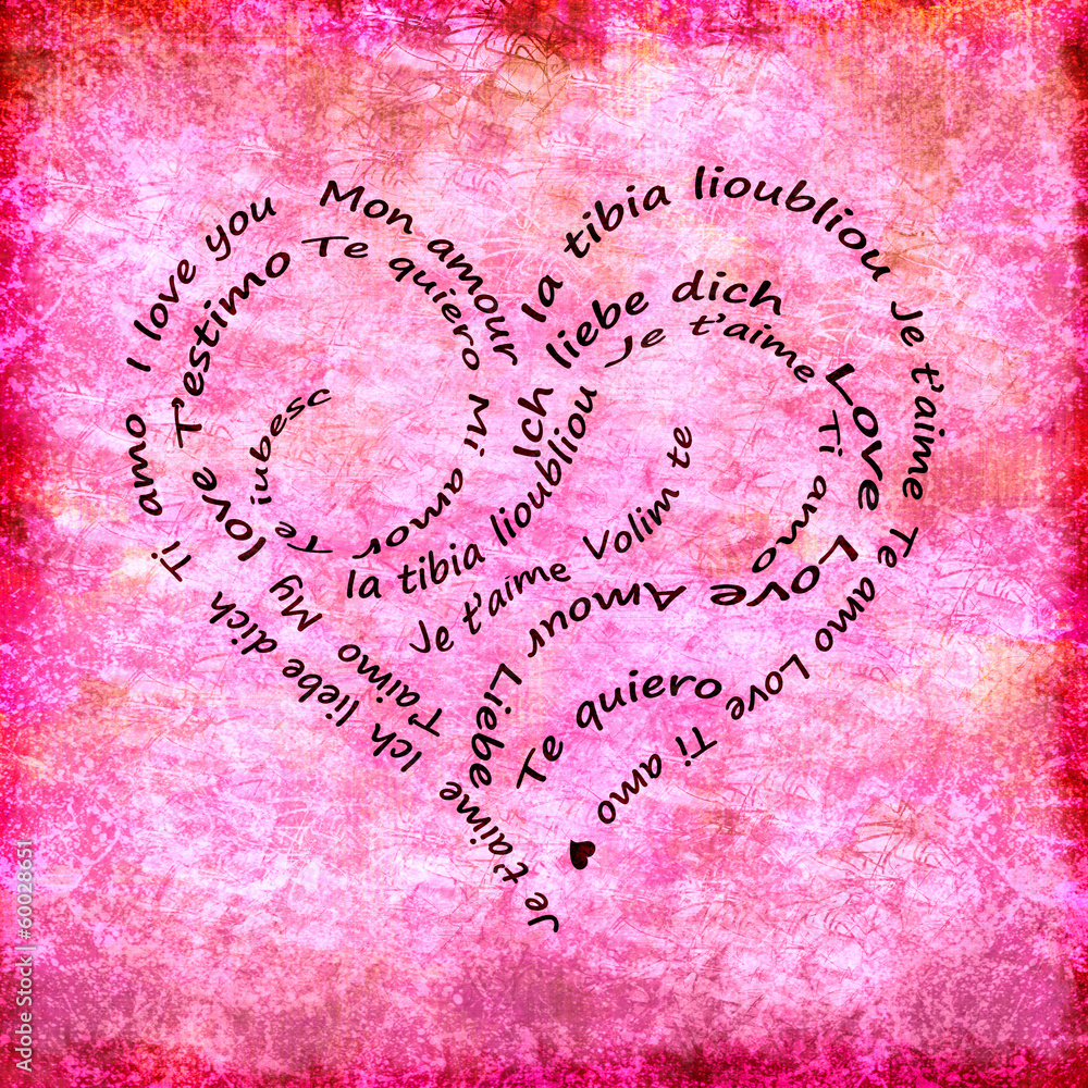 Calligramme de mots d'amour fond rose, amour traduit dans toutes les  langues Stock Illustration | Adobe Stock, image size:1000x1000