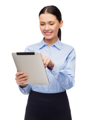 Canvas Print - smiling businesswoman with tablet computer