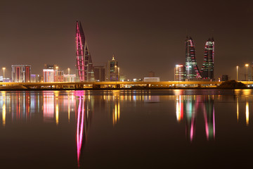 Fototapete - Skyline of Manama at night. Bahrain, Middle East