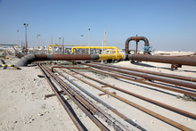Oil And Gas Pipeline In The Desert Of Bahrain, Middle East