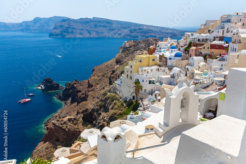Plakat na papierze fotorealistycznym Widok miasta fira - wyspa santorini, Kreta, Grecja.